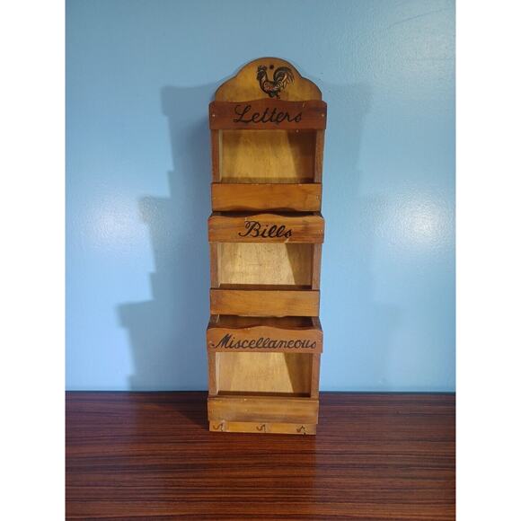 Vintage Wooden Mail Station Letter Storage Rustic Cottage Rooster VG Japan - Picture 1 of 12